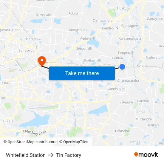 Whitefield Station to Tin Factory map