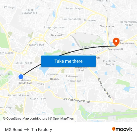 MG Road to Tin Factory map