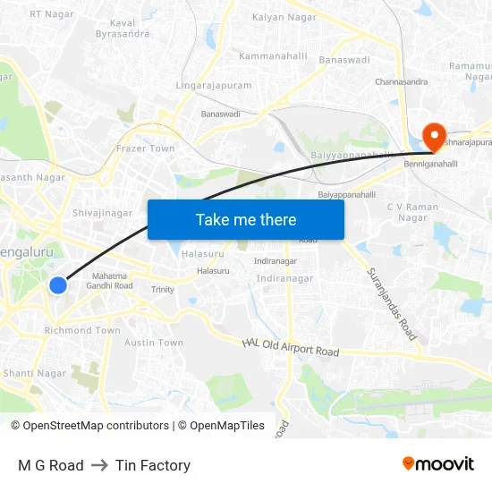 M G Road to Tin Factory map