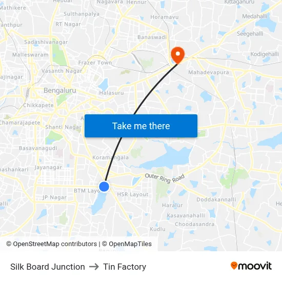 Silk Board Junction to Tin Factory map