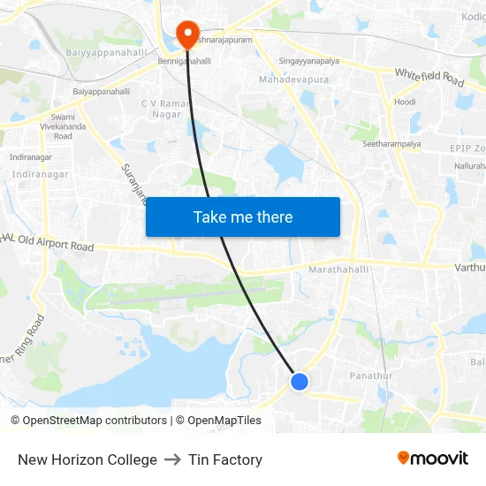 New Horizon College to Tin Factory map