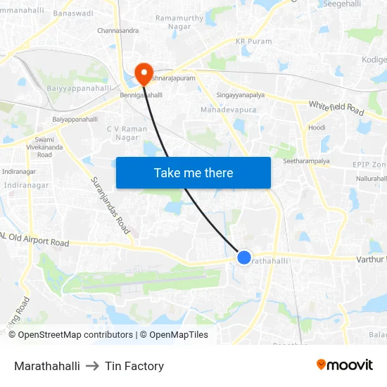 Marathahalli to Tin Factory map