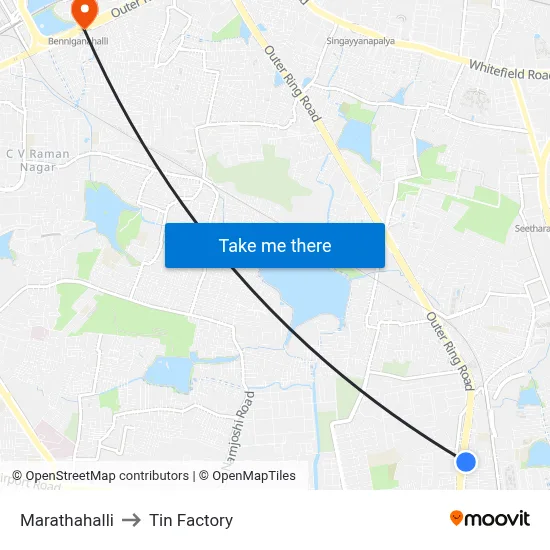 Marathahalli to Tin Factory map