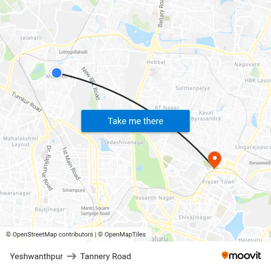 Yeshwanthpur to Tannery Road map