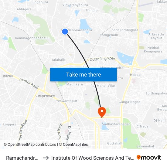 Ramachandrapura to Institute Of Wood Sciences And Technology map
