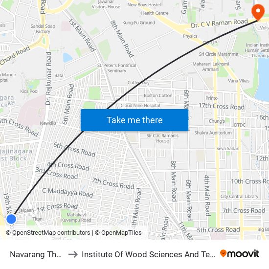 Navarang Theatre to Institute Of Wood Sciences And Technology map