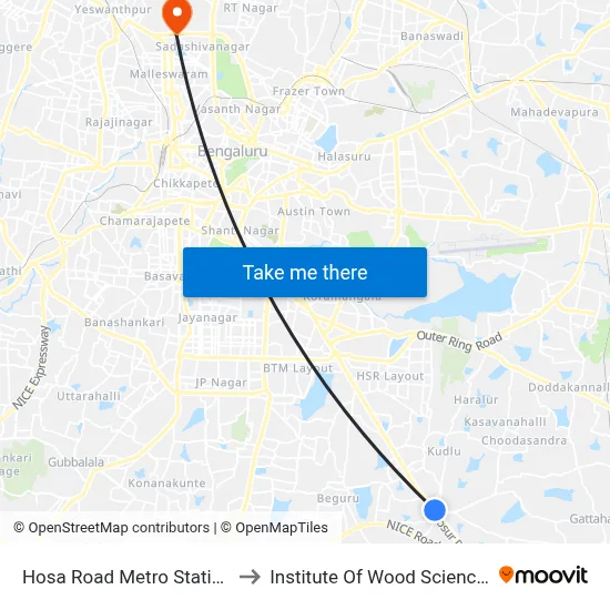 Hosa Road Metro Station Arrival (Mf-22e) to Institute Of Wood Sciences And Technology map