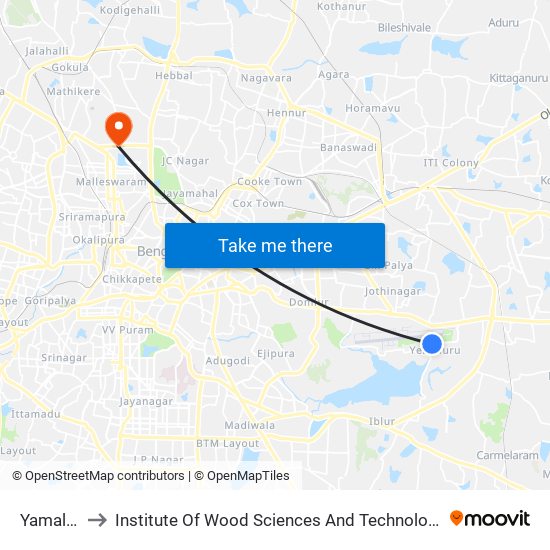 Yamalur to Institute Of Wood Sciences And Technology map