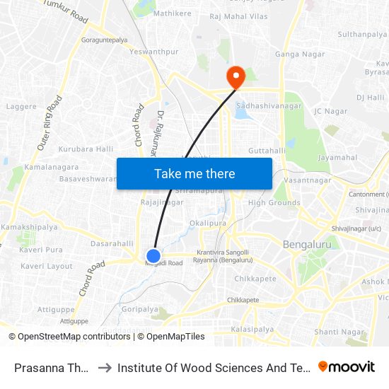Prasanna Theatre to Institute Of Wood Sciences And Technology map