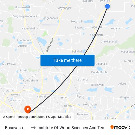 Basavana Gudi to Institute Of Wood Sciences And Technology map