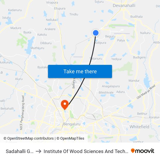 Sadahalli Gate to Institute Of Wood Sciences And Technology map