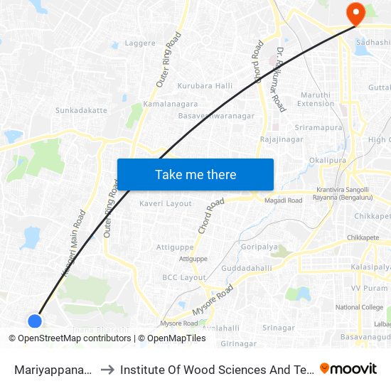 Mariyappanapalya to Institute Of Wood Sciences And Technology map