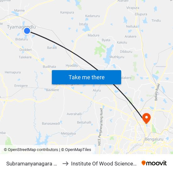 Subramanyanagara Thyamagondlu to Institute Of Wood Sciences And Technology map