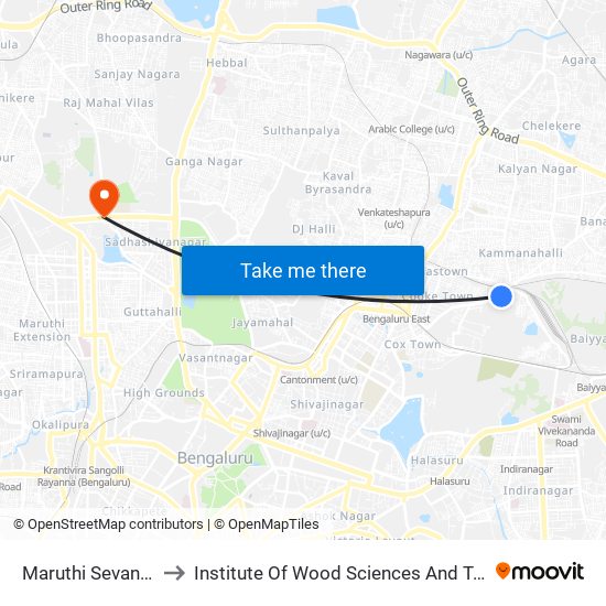 Maruthi Sevanagara to Institute Of Wood Sciences And Technology map