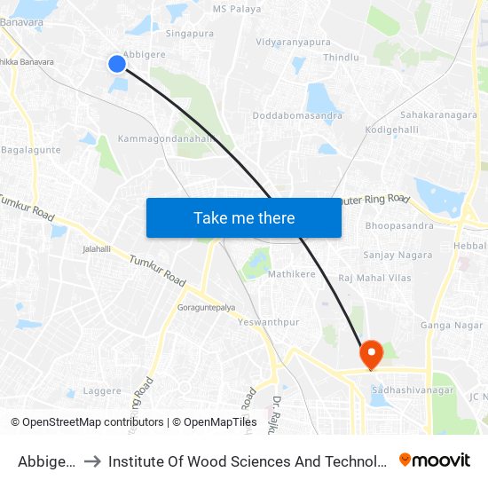 Abbigere to Institute Of Wood Sciences And Technology map