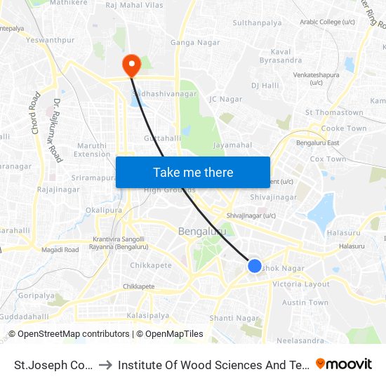 St.Joseph College to Institute Of Wood Sciences And Technology map