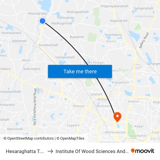 Hesaraghatta T.B.Cross to Institute Of Wood Sciences And Technology map