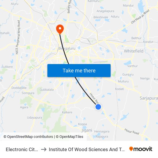 Electronic City Toll to Institute Of Wood Sciences And Technology map