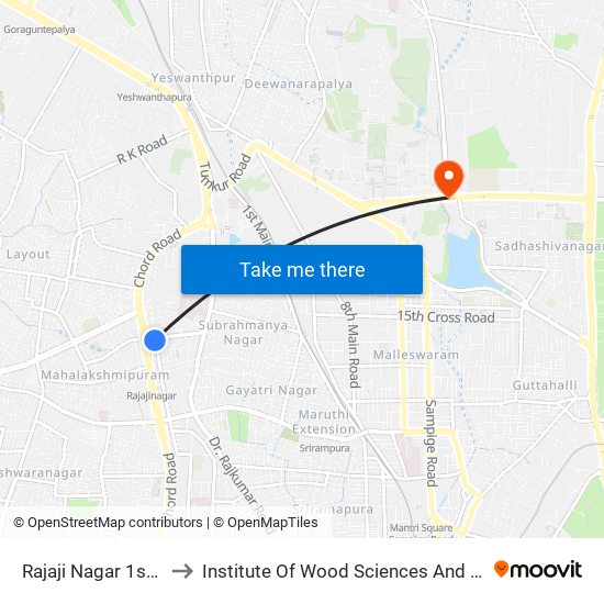 Rajaji Nagar 1st Block to Institute Of Wood Sciences And Technology map