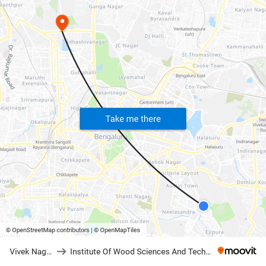 Vivek Nagara to Institute Of Wood Sciences And Technology map