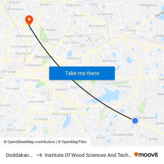 Doddakannalli to Institute Of Wood Sciences And Technology map