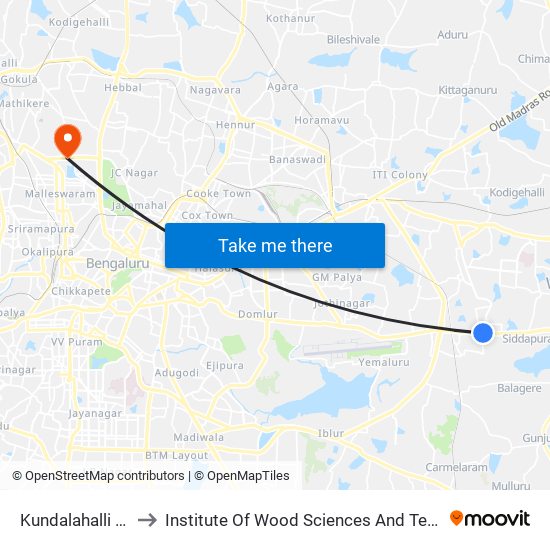 Kundalahalli Gate to Institute Of Wood Sciences And Technology map