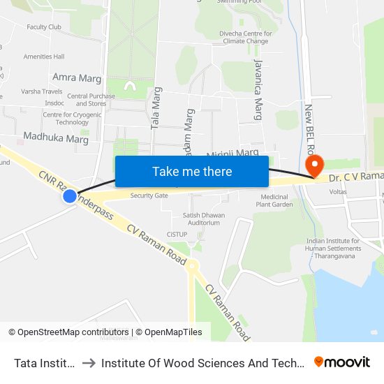 Tata Institute to Institute Of Wood Sciences And Technology map