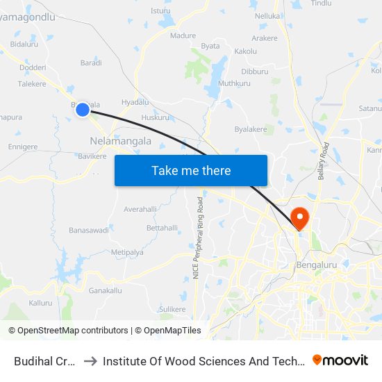 Budihal Cross to Institute Of Wood Sciences And Technology map