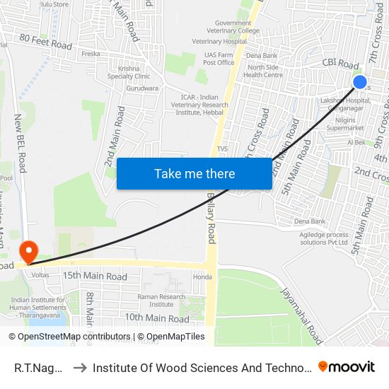 R.T.Nagara to Institute Of Wood Sciences And Technology map