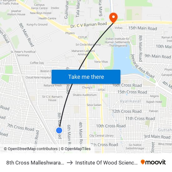 8th Cross Malleshwaram (8th Main Kbs) to Institute Of Wood Sciences And Technology map