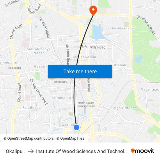 Okalipura to Institute Of Wood Sciences And Technology map