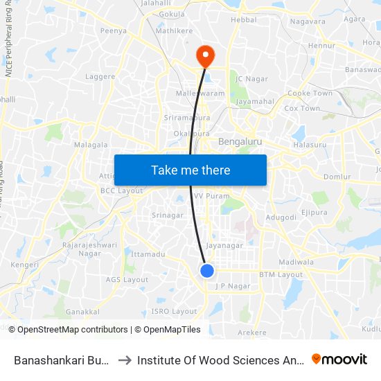 Banashankari Bus Station to Institute Of Wood Sciences And Technology map