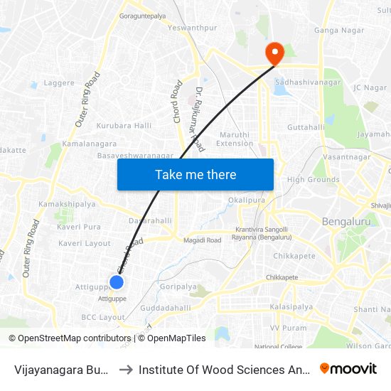 Vijayanagara Bus Station to Institute Of Wood Sciences And Technology map