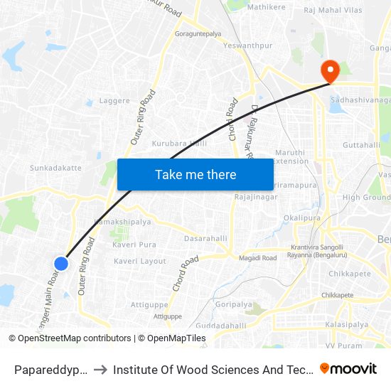 Papareddypalya to Institute Of Wood Sciences And Technology map