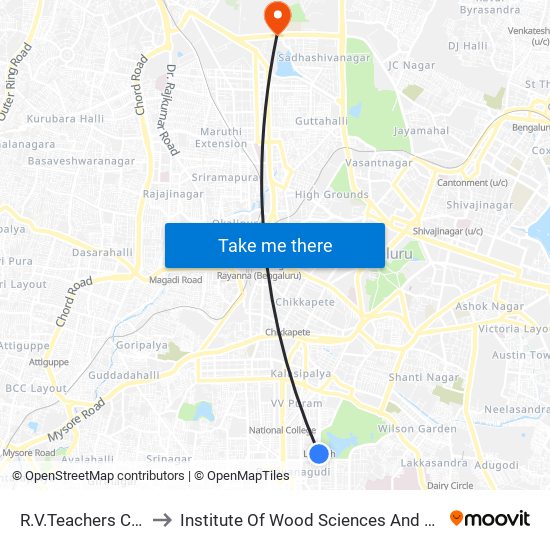 R.V.Teachers College to Institute Of Wood Sciences And Technology map