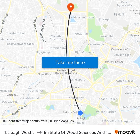 Lalbagh West Gate to Institute Of Wood Sciences And Technology map