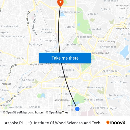 Ashoka Pillar to Institute Of Wood Sciences And Technology map