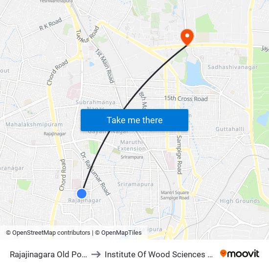Rajajinagara Old Police Station to Institute Of Wood Sciences And Technology map