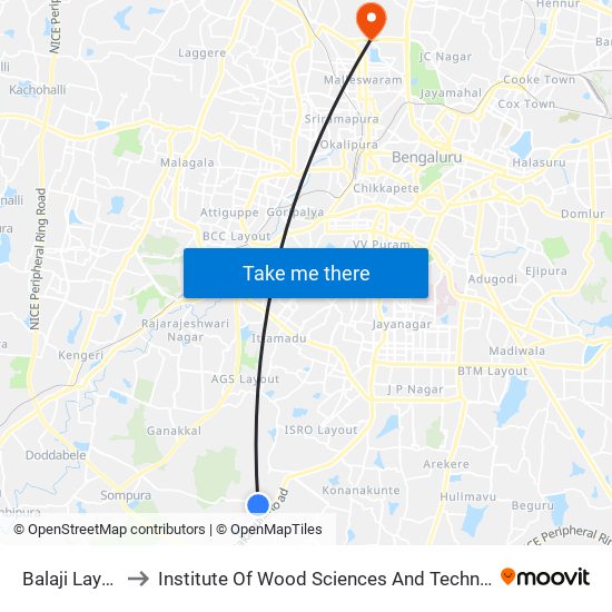 Balaji Layout to Institute Of Wood Sciences And Technology map