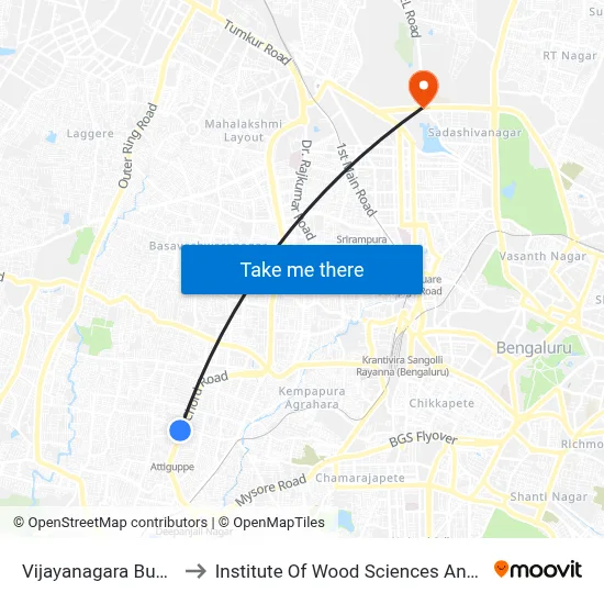 Vijayanagara Bus Station to Institute Of Wood Sciences And Technology map