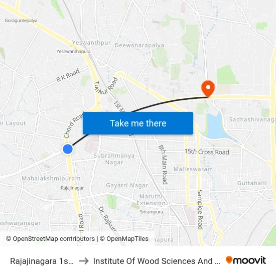Rajajinagara 1st Block to Institute Of Wood Sciences And Technology map