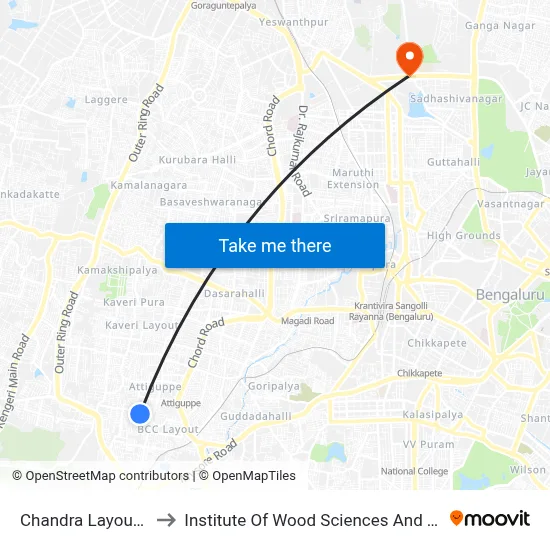 Chandra Layout Circle to Institute Of Wood Sciences And Technology map