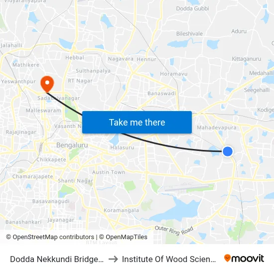 Dodda Nekkundi Bridge/Rainbow Hospital to Institute Of Wood Sciences And Technology map