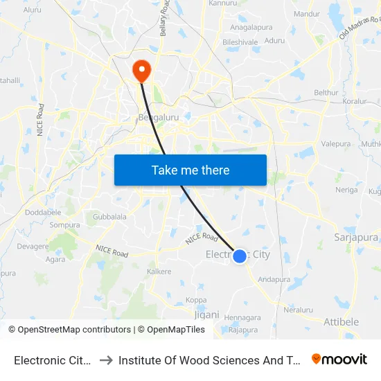 Electronic City 378 to Institute Of Wood Sciences And Technology map