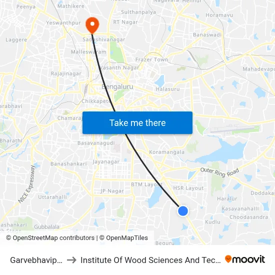 Garvebhavipalya to Institute Of Wood Sciences And Technology map
