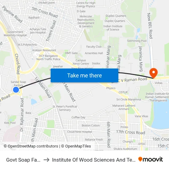 Govt Soap Factory to Institute Of Wood Sciences And Technology map