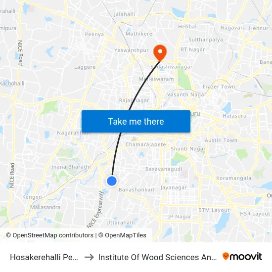 Hosakerehalli Petrol Bunk to Institute Of Wood Sciences And Technology map
