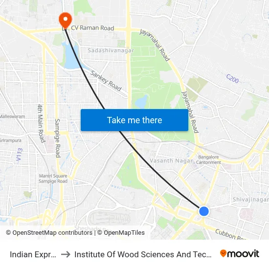 Indian Express to Institute Of Wood Sciences And Technology map