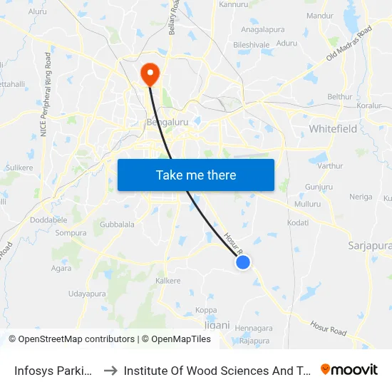 Infosys Parking Lot to Institute Of Wood Sciences And Technology map