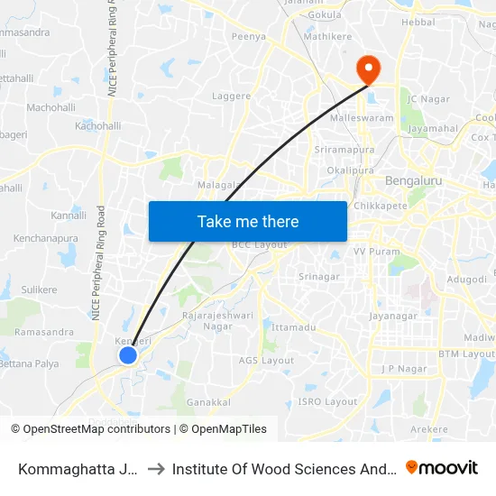 Kommaghatta Junction to Institute Of Wood Sciences And Technology map